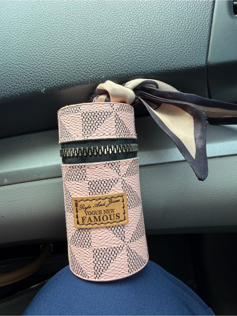 Vogue New Famous Pink Cylinder Cosmetic Case with Scarf Accent